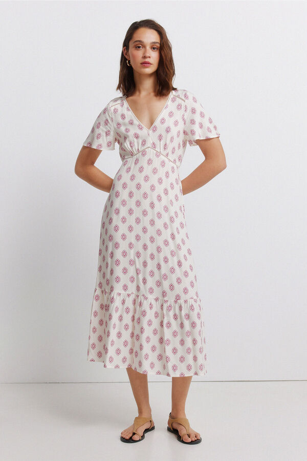 Springfield Vestido midi de renda manga curta branco