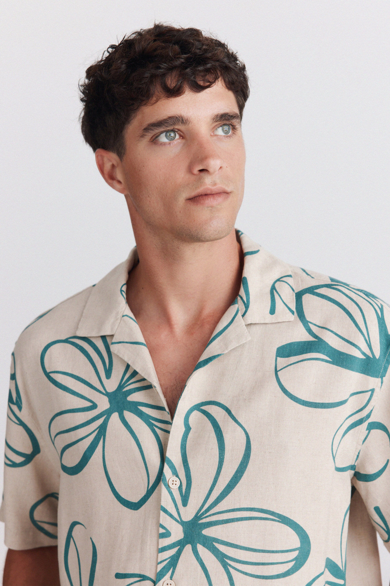 Springfield Camisa de manga curta em linho e rayon estampada