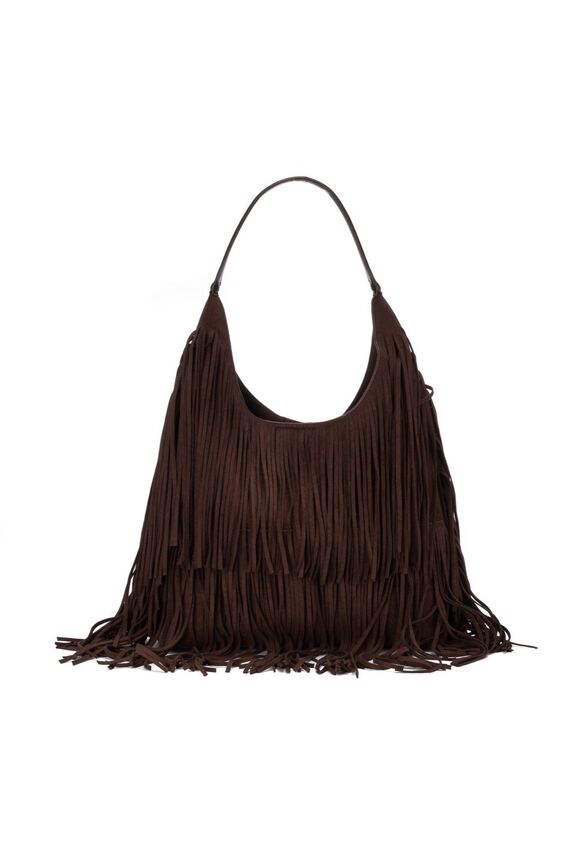 Bolso antelina con flecos cremallera