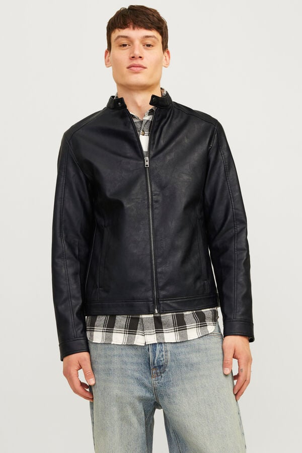Jack & Jones Blusão com efeito de couro preto