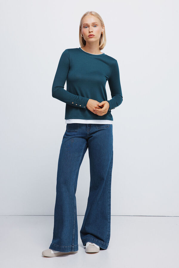 Springfield T-shirt efeito dupla pe&ccedil;a com toque suave verde