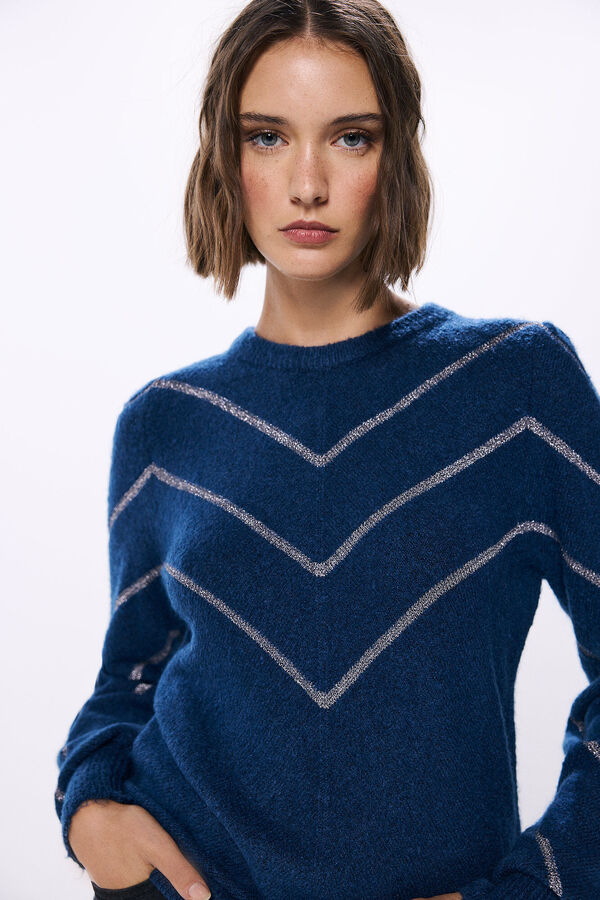 Springfield Lurex chevron sweater navy mix