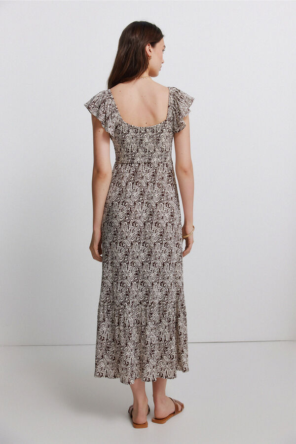 Springfield Vestido com folhos estampado paisley bege