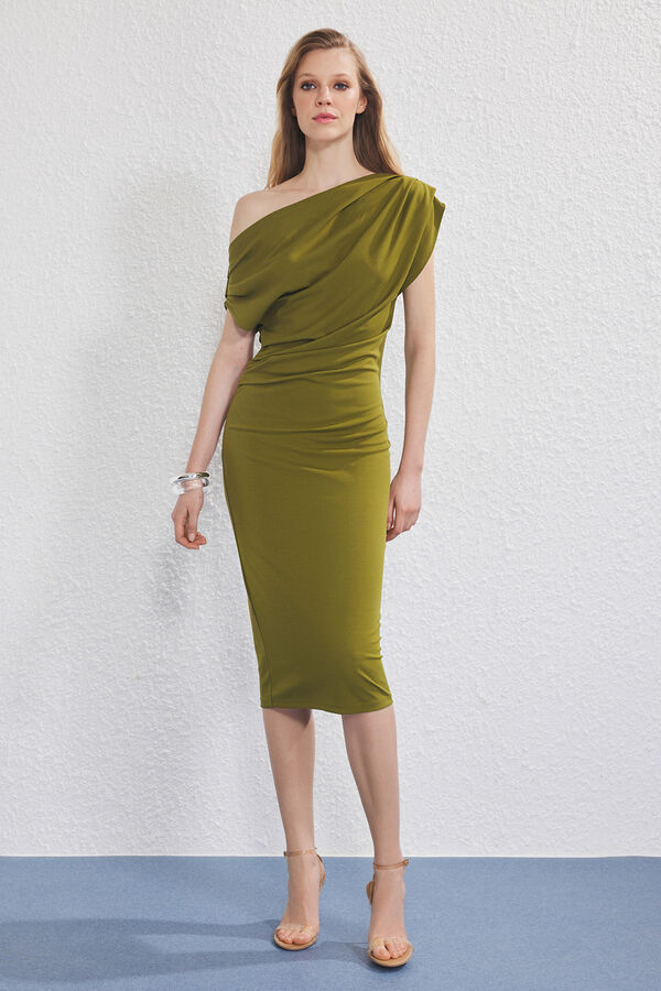 Trendyol Vestido midi franzido verde