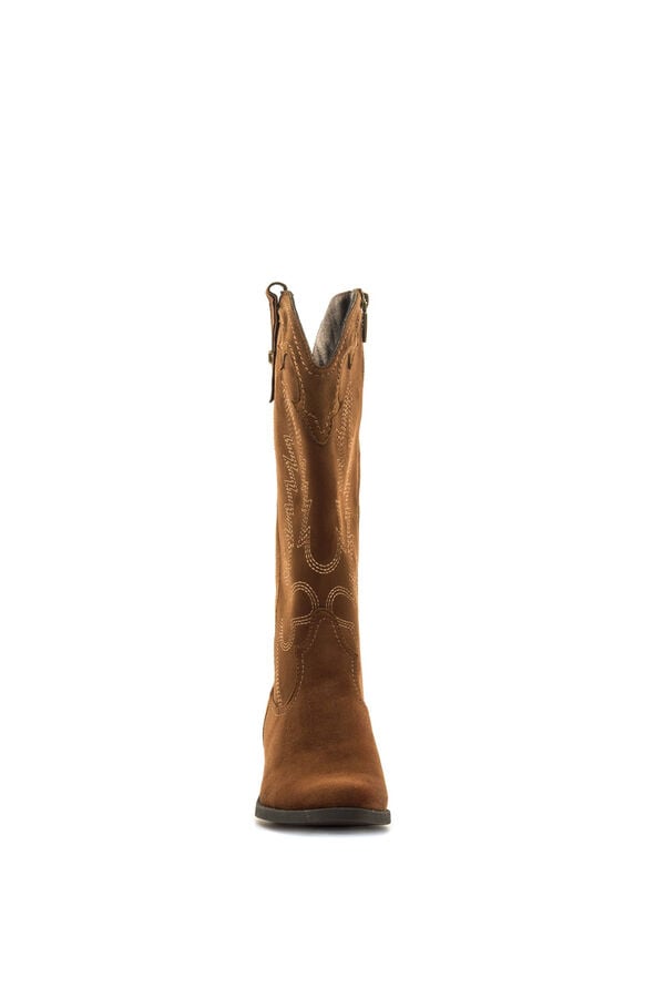 MTNG Botins cowboy com bordados e salto baixo vison