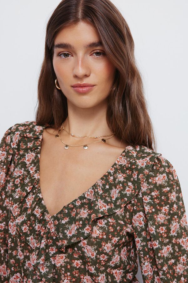 Springfield Blusa com folho florais na frente Caqui escuro