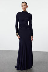 Trendyol Vestido longo de gola alta azul