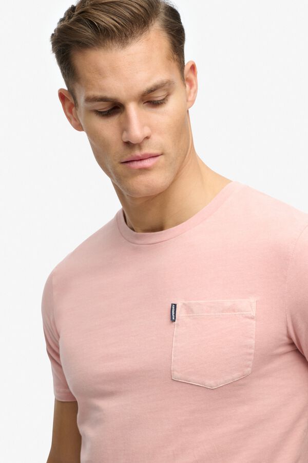 Superdry T-shirt manga curta b&aacute;sica com bolso rosa