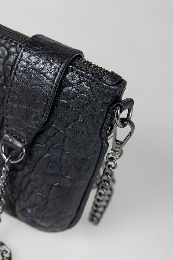 System Action Small leather bag with metal chain black