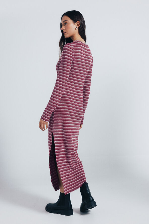 Springfield Vestido midi estruturado riscas e justo vermelho