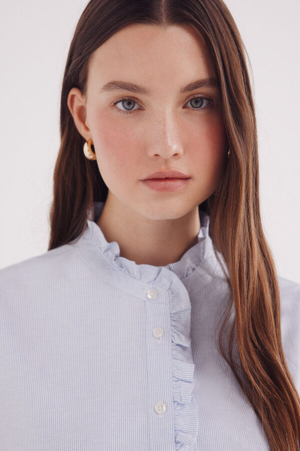 Springfield Blusa Oxford com gola franzida azul