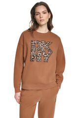 DKNY Sweatshirt gola redonda com logo animal print bege
