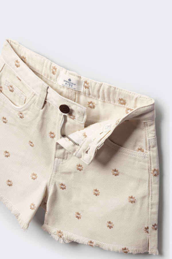 Springfield Kids Shorts denim florais para meninas branco