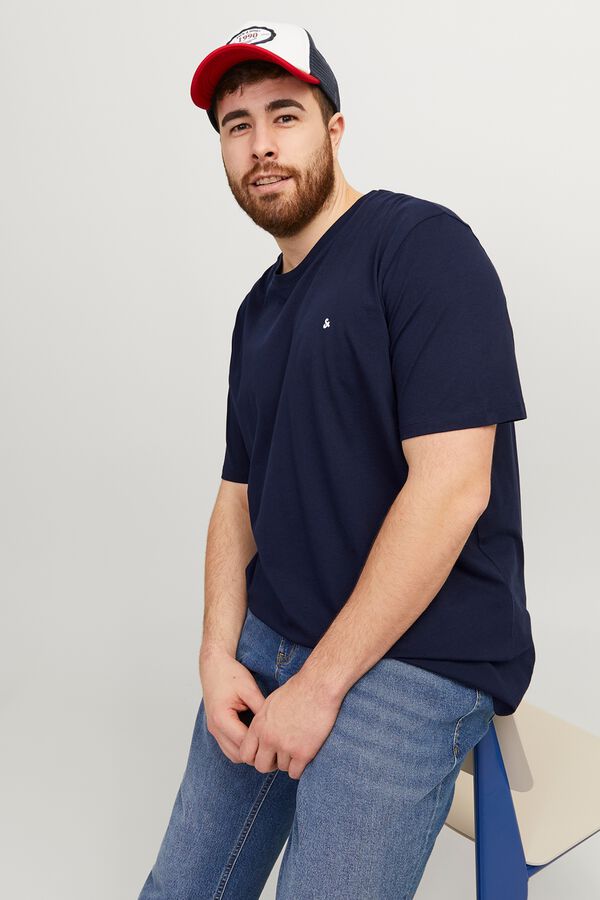 Jack & Jones PLUS T-shirt bordada de manga curta azul