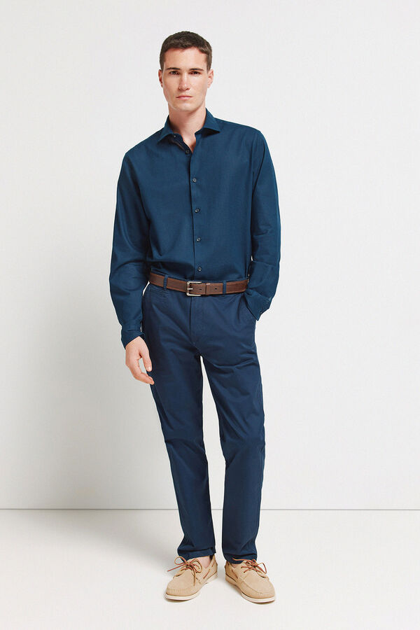 Springfield Camisa de vestir em linho azul
