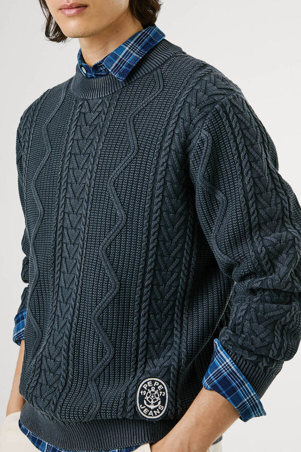 Pepe Jeans Su&eacute;ter tran&ccedil;ado com gola redonda azul