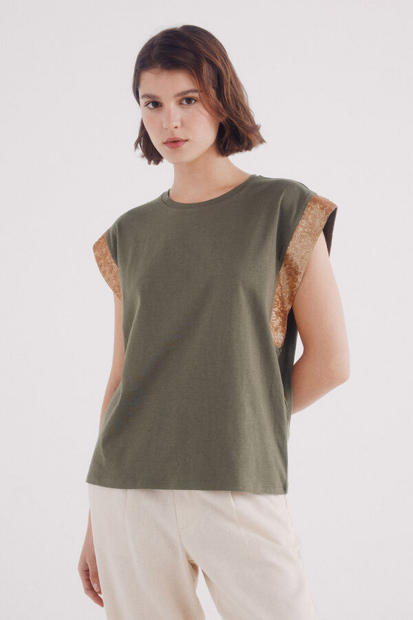 Springfield Camiseta manga ca&iacute;da lentejuelas kaki