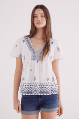 Springfield Blouse with ethnic motifs and a border neckline blue