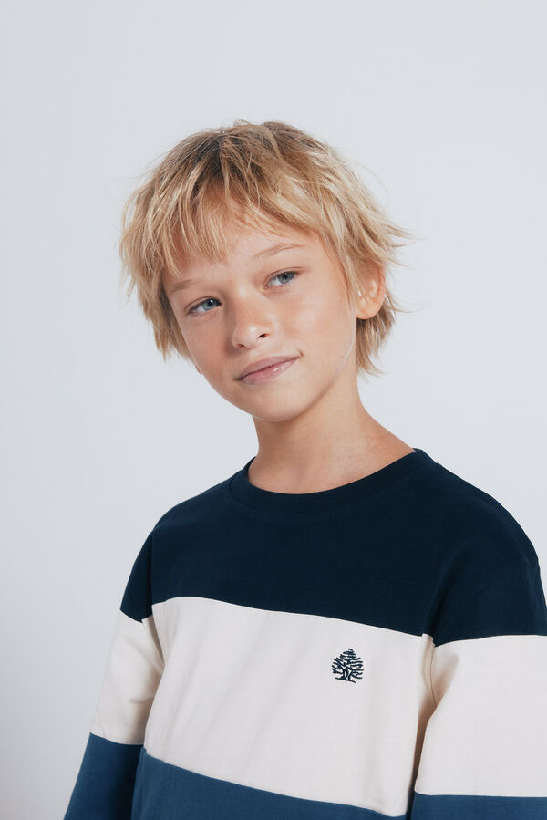 Springfield Kids Camiseta tricolor de manga comprida para menino azul