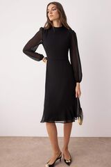 Trendyol Vestido midi com mangas transparentes preto