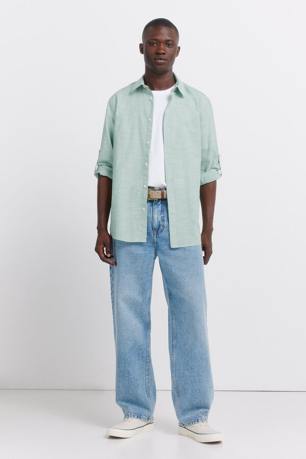 Springfield Camisa em algod&atilde;o slub verde