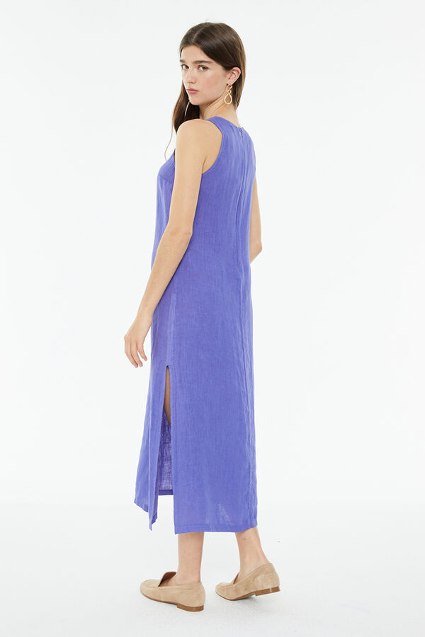 System Action Vestido longo de linho mangas  rosa
