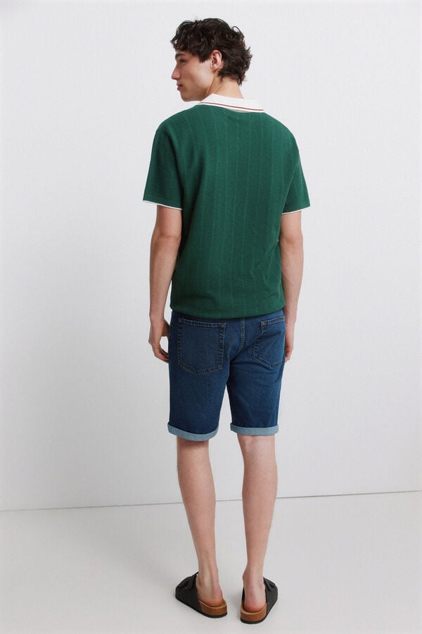 Springfield Bermuda jeans b&aacute;sica lavagem escura slim fit azul