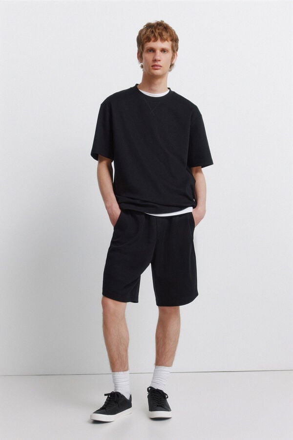 Springfield T-shirt em tecido waffle preto