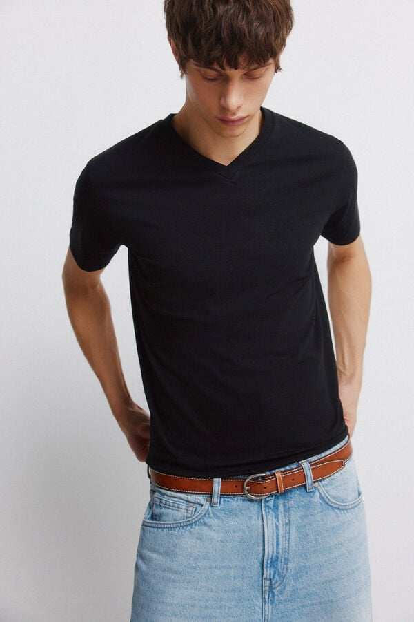 Springfield Cinto efeito pele pesponto castanho