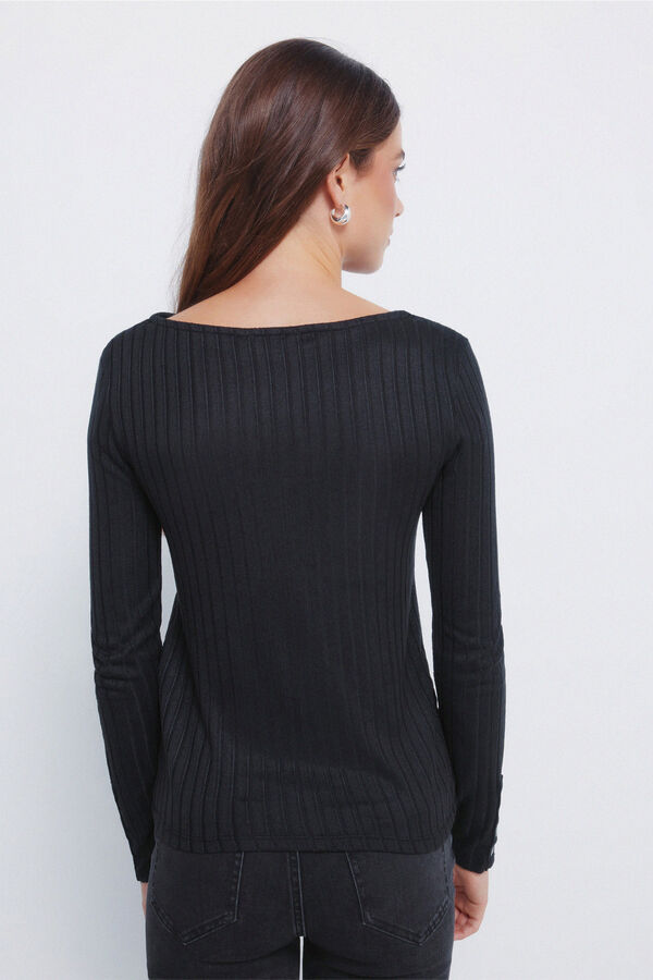 Springfield T-shirt com decote canoa canelado preto