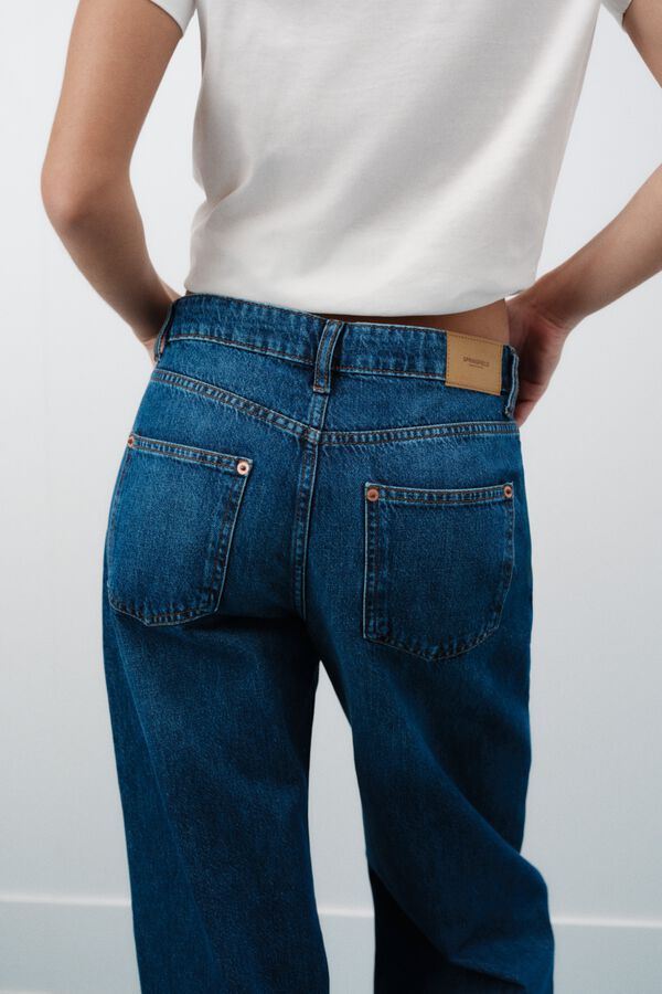 Springfield Jeans wide leg de cintura m&eacute;dia azul
