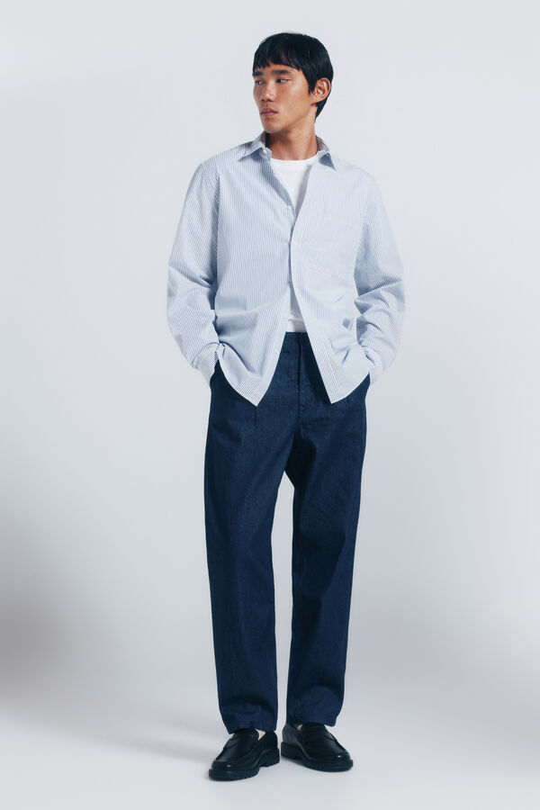 Springfield Camisa de popelina riscas azul