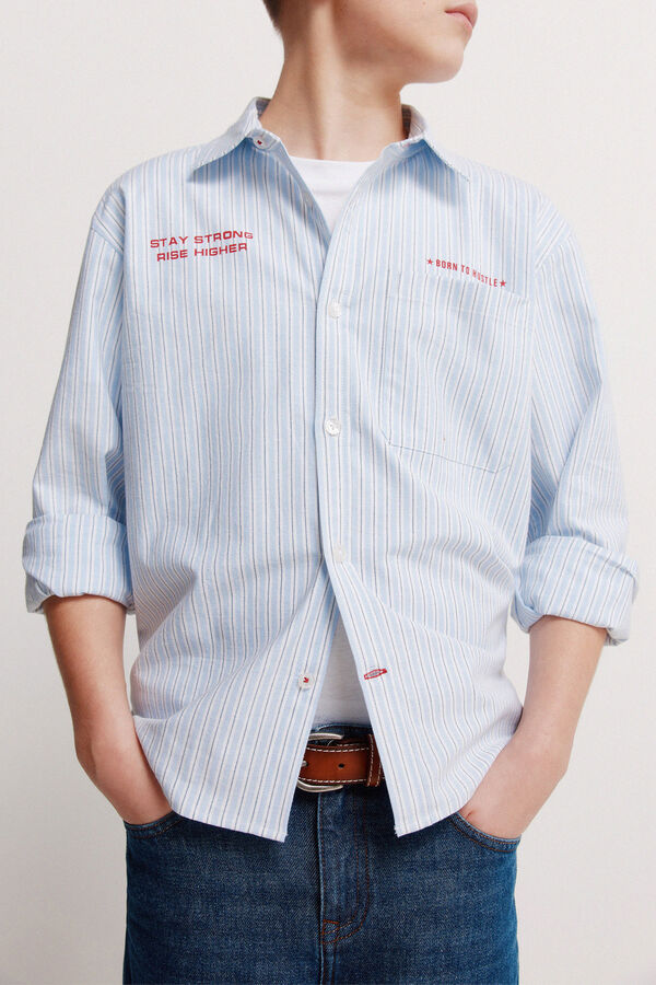 Springfield Kids Camisa em popelina de riscas para menino azul