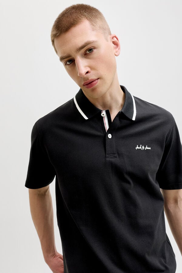 Jack & Jones Polo em piqu&eacute; com logo preto