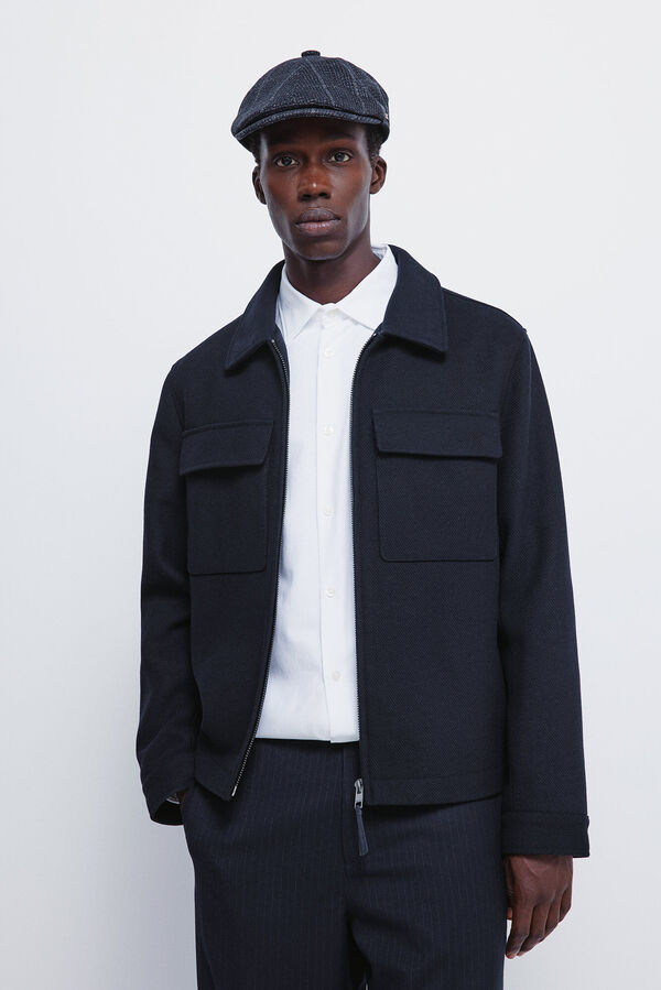 Springfield Blus&atilde;o camisa de mistura de l&atilde; azul