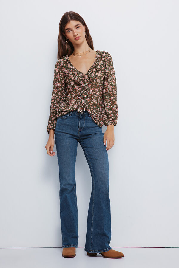 Springfield Blusa com folho florais na frente Caqui escuro