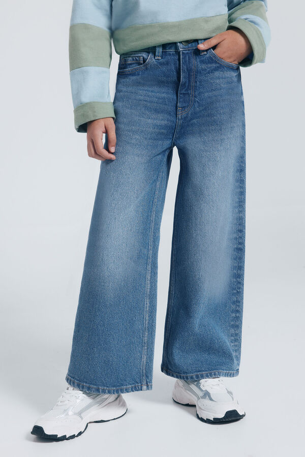 Springfield Kids denim jeans culotte para meninas azul