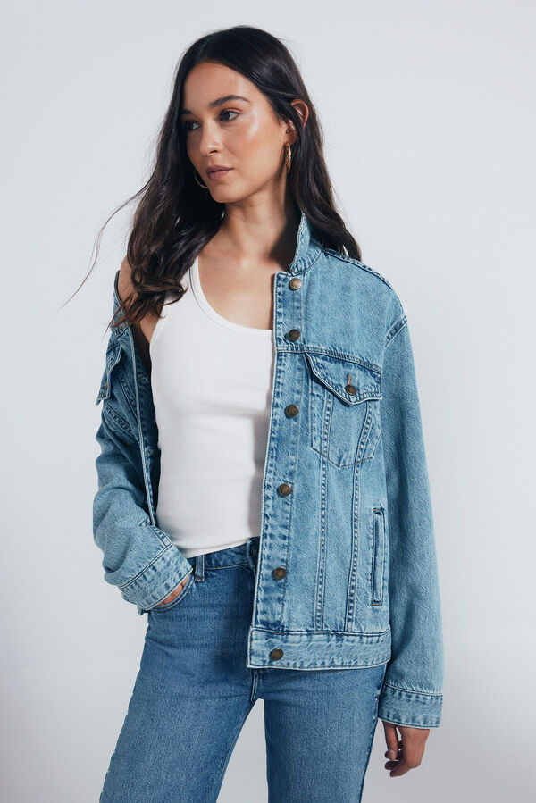 Springfield Jaqueta jeans de algodão oversized azul
