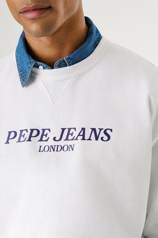 Pepe Jeans  Sweatshirt com gola redonda , logo frontal e estampado nas costas.  branco