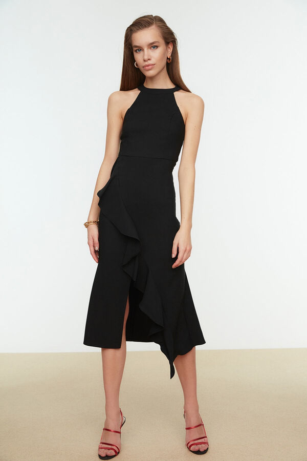 Trendyol Vestido com folhos preto
