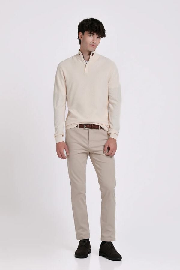 JVZ Camisola de gola alta com tira em contraste bege