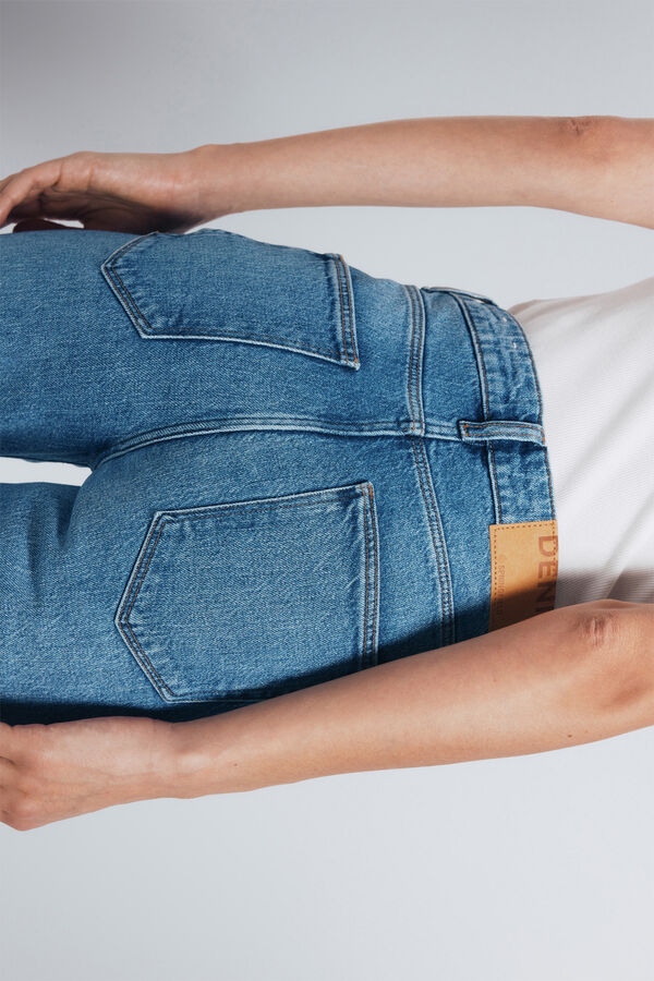 Springfield Calça jeans reta com tachas azul