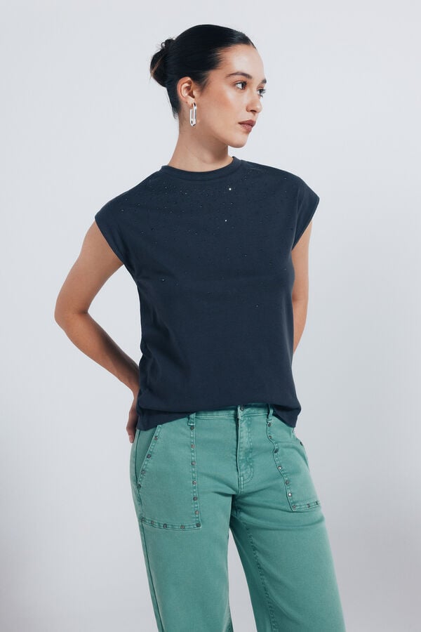 Springfield Calça jeans culotte com tachas verde