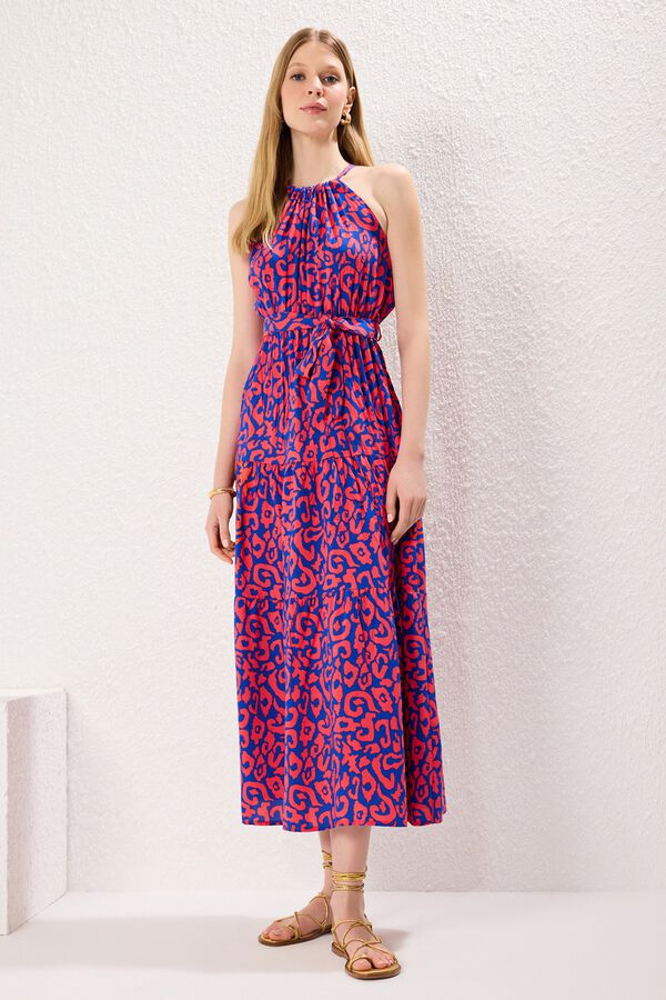 Trendyol Vestido comprido com gola halter rosa