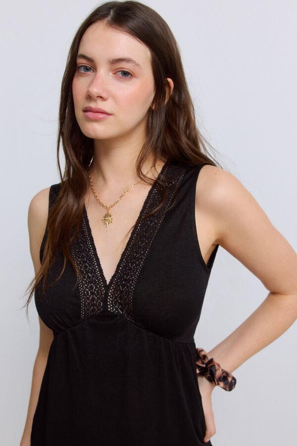 Springfield T-shirt sem mangas em crochet preto