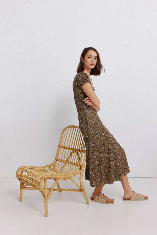 Springfield Vestido midi estampado sanefa bege