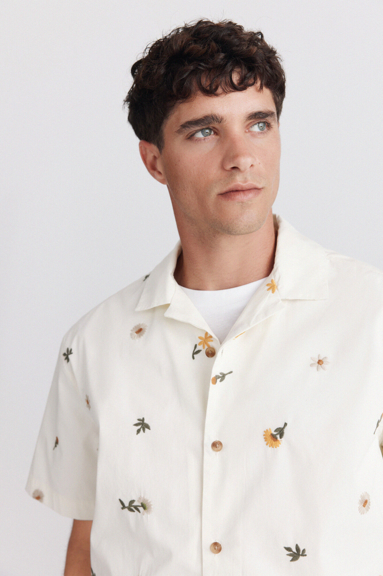 Springfield Camisa bowling de manga curta com bordado floral