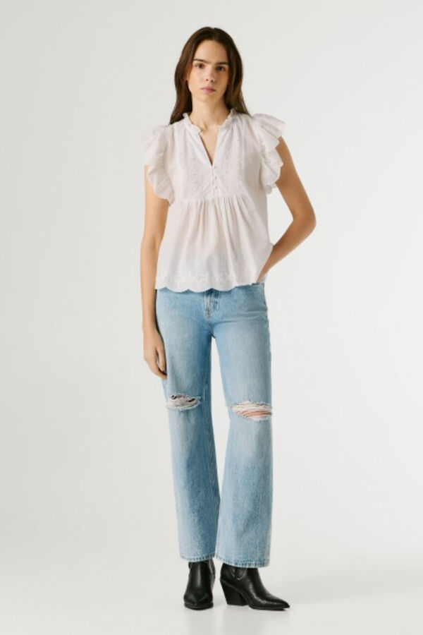 Pepe Jeans Camisa manga borboleta bege