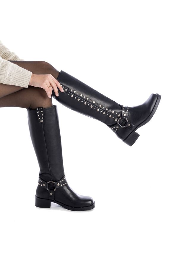 Springfield Biker style boot with studs and square last black