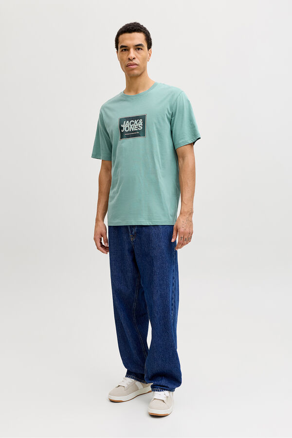 Jack & Jones Camiseta b&aacute;sica com logo azul